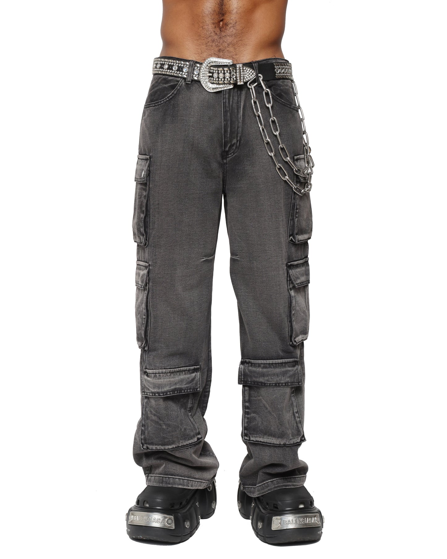 Washed Gray Denim Cargo