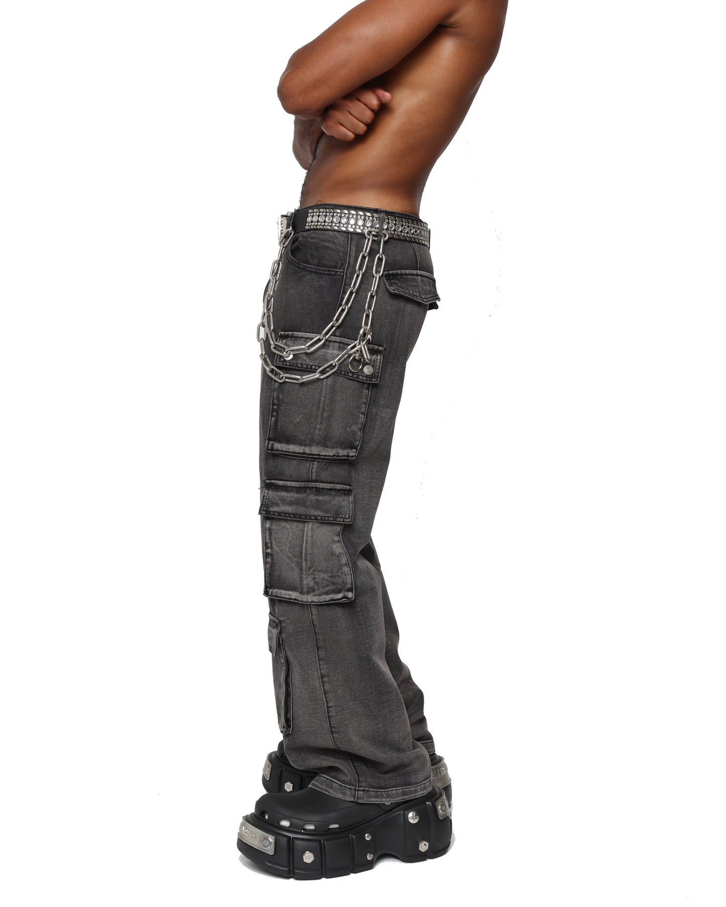 Washed Gray Denim Cargo