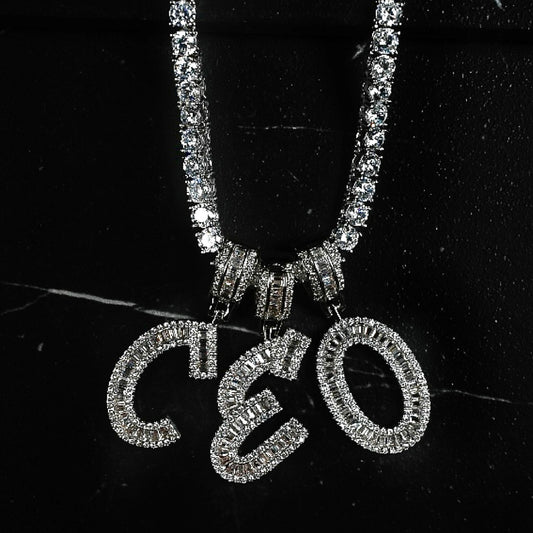 Baguette Initial Necklace (Silver)