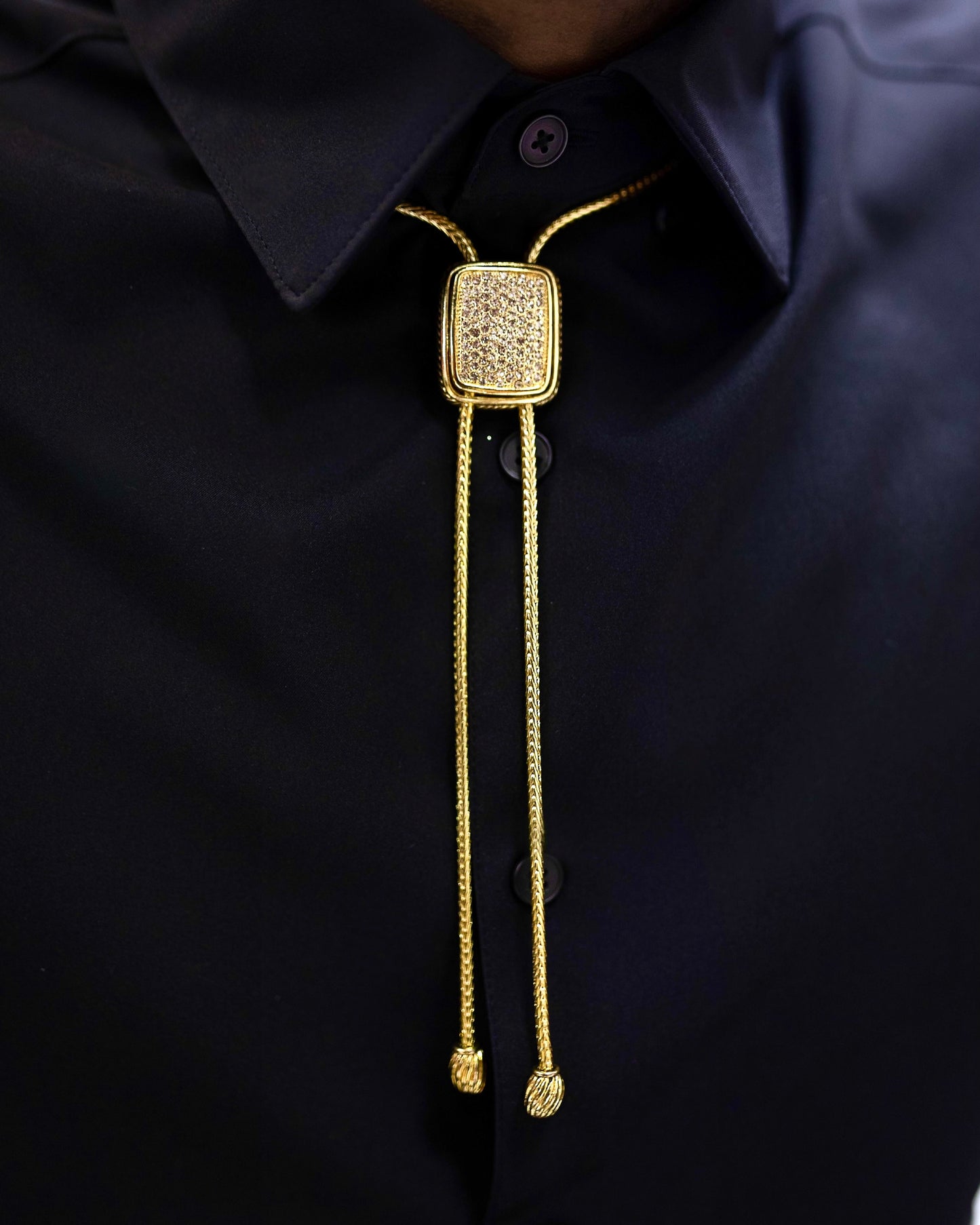 Gold Rhinestone Bolo Tie