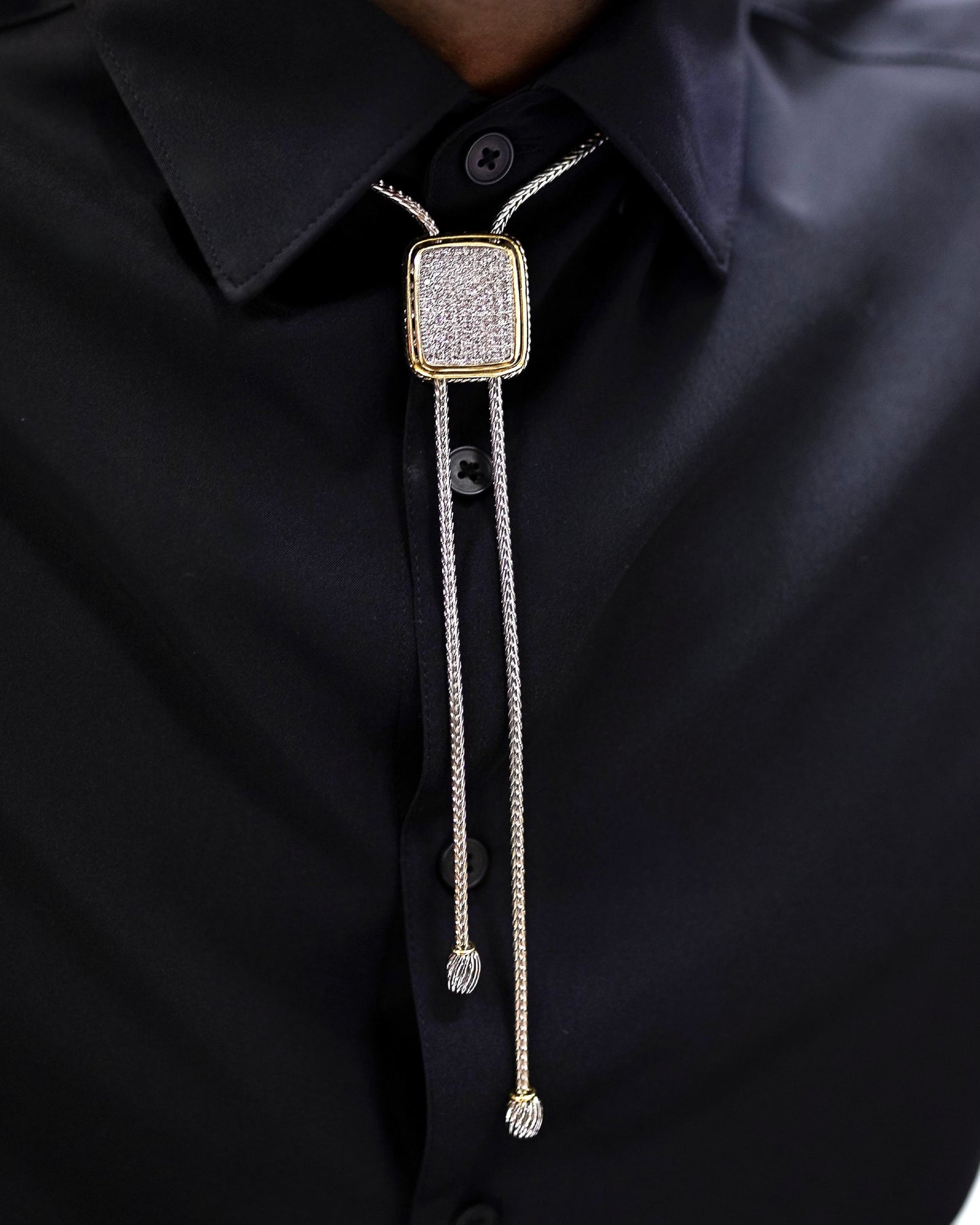 Silver Rhinestone Bolo Tie